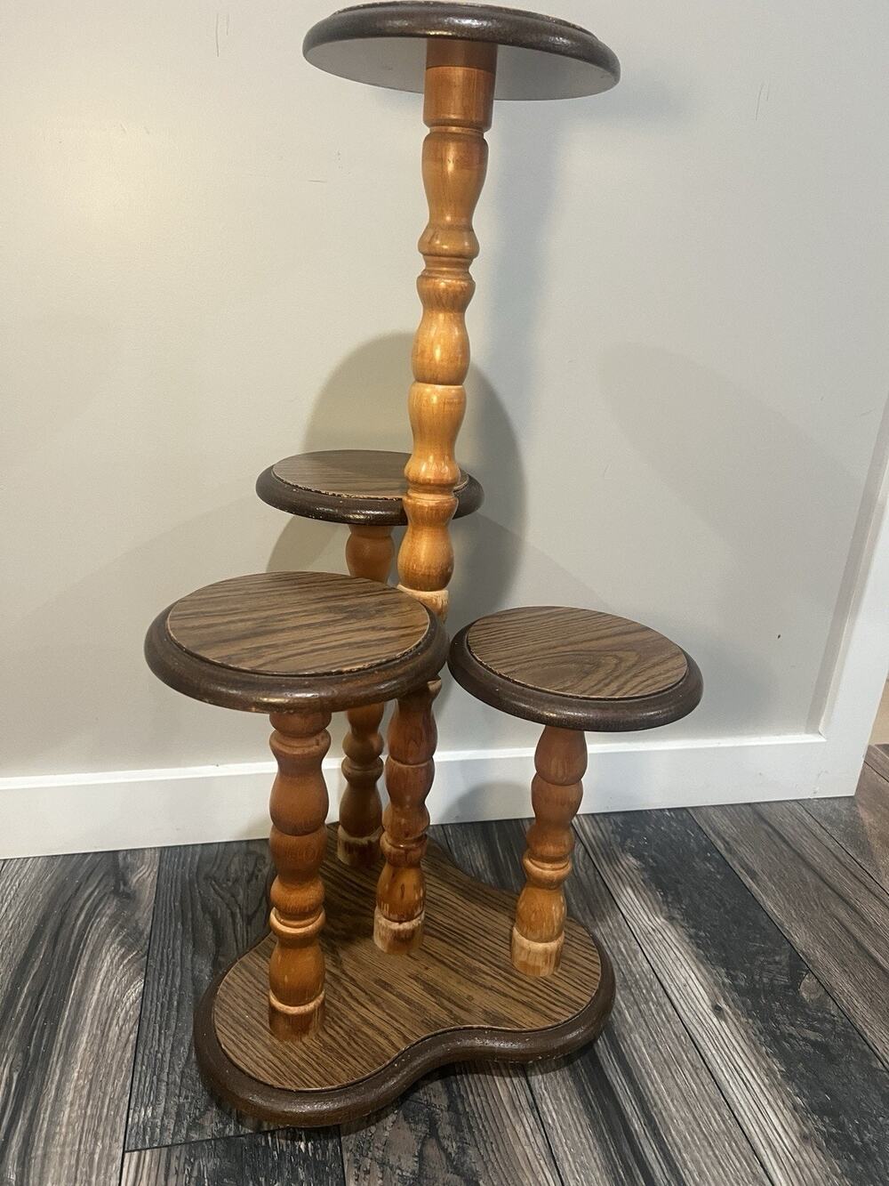 4 Tier Pedestal Table Plant Stand Cottagecore Wood Brown Vintage Plants Pots